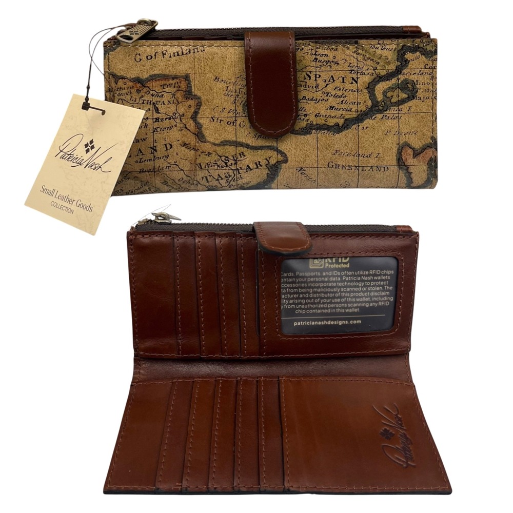 Patricia Nash Nazari Women's Leather Wallet Continental European Map Print RFID